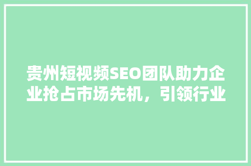 贵州短视频SEO团队助力企业抢占市场先机，引领行业发展趋势