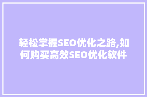 轻松掌握SEO优化之路,如何购买高效SEO优化软件