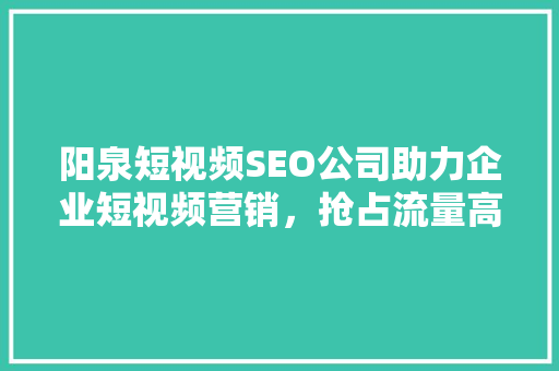 阳泉短视频SEO公司助力企业短视频营销，抢占流量高地
