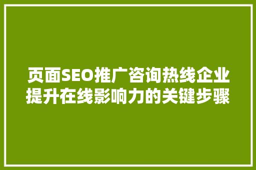 页面SEO推广咨询热线企业提升在线影响力的关键步骤
