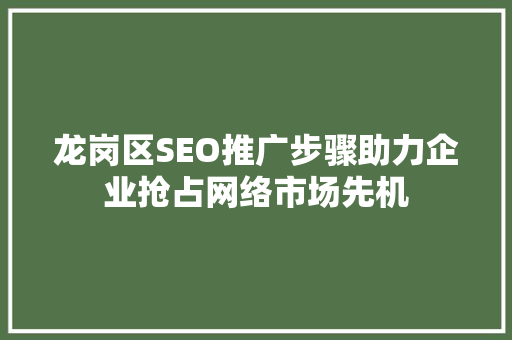 龙岗区SEO推广步骤助力企业抢占网络市场先机