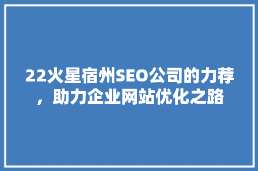 22火星宿州SEO公司的力荐，助力企业网站优化之路
