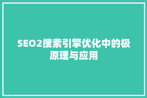 SEO2搜索引擎优化中的极原理与应用