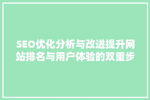 SEO优化分析与改进提升网站排名与用户体验的双重步骤