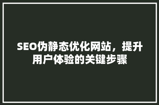 SEO伪静态优化网站，提升用户体验的关键步骤