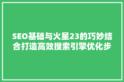 SEO基础与火星23的巧妙结合打造高效搜索引擎优化步骤