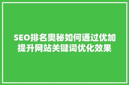 SEO排名奥秘如何通过优加提升网站关键词优化效果