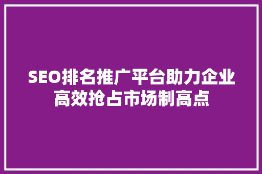 SEO排名推广平台助力企业高效抢占市场制高点