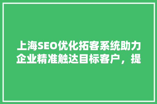 上海SEO优化拓客系统助力企业精准触达目标客户，提升品牌影响力