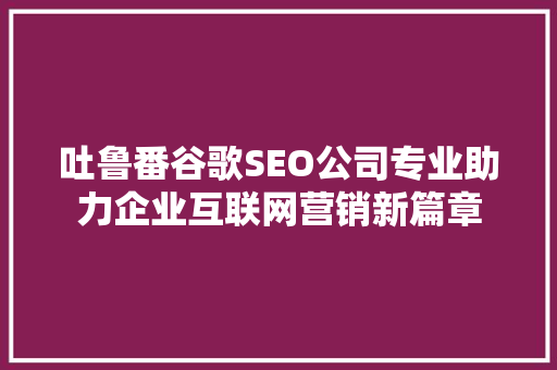 吐鲁番谷歌SEO公司专业助力企业互联网营销新篇章