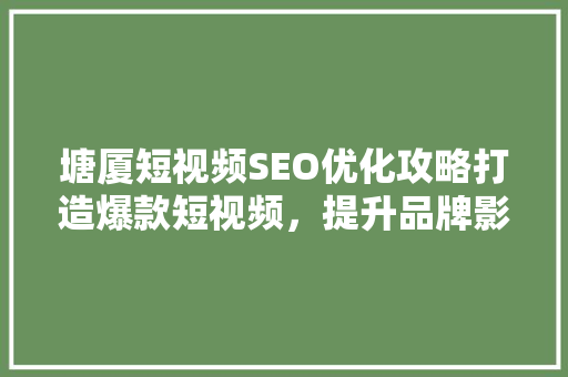 塘厦短视频SEO优化攻略打造爆款短视频，提升品牌影响力