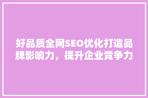 好品质全网SEO优化打造品牌影响力，提升企业竞争力