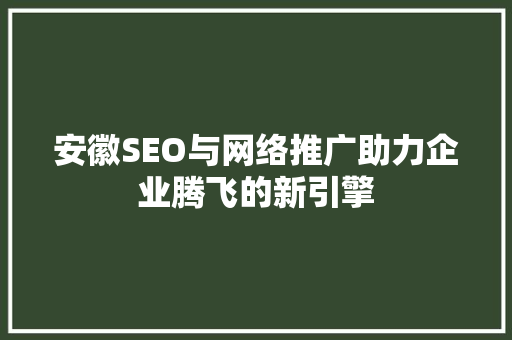 安徽SEO与网络推广助力企业腾飞的新引擎
