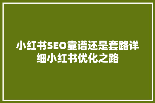 小红书SEO靠谱还是套路详细小红书优化之路