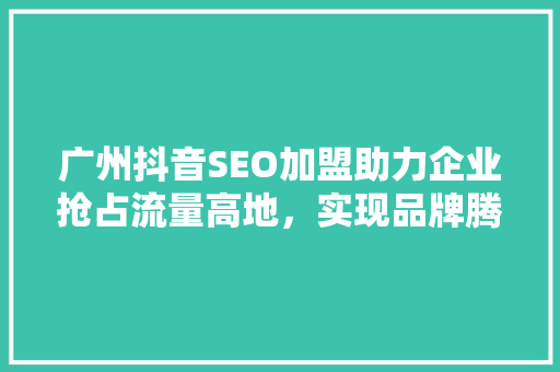 广州抖音SEO加盟助力企业抢占流量高地，实现品牌腾飞