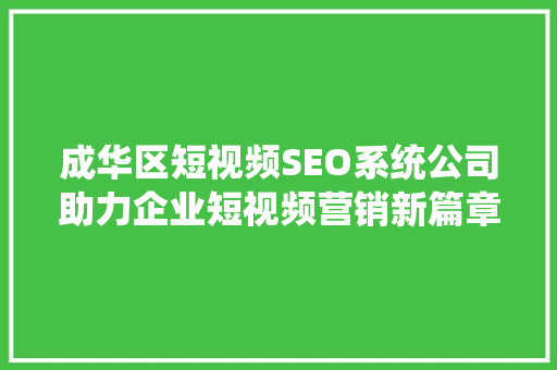 成华区短视频SEO系统公司助力企业短视频营销新篇章