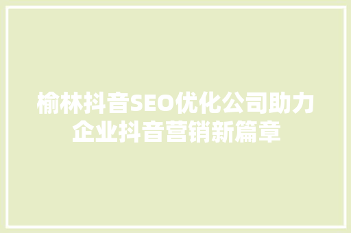 榆林抖音SEO优化公司助力企业抖音营销新篇章