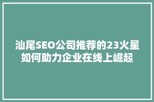 汕尾SEO公司推荐的23火星如何助力企业在线上崛起