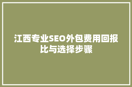 江西专业SEO外包费用回报比与选择步骤