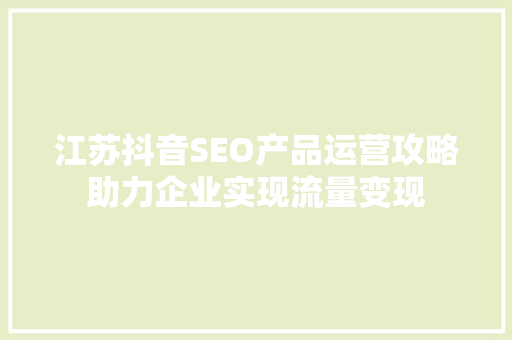 江苏抖音SEO产品运营攻略助力企业实现流量变现