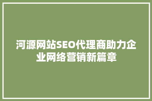 河源网站SEO代理商助力企业网络营销新篇章