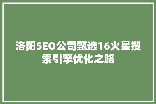 洛阳SEO公司甄选16火星搜索引擎优化之路