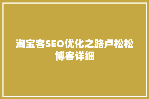 淘宝客SEO优化之路卢松松博客详细