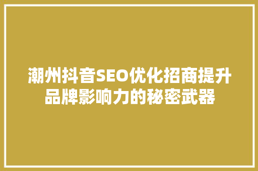 潮州抖音SEO优化招商提升品牌影响力的秘密武器