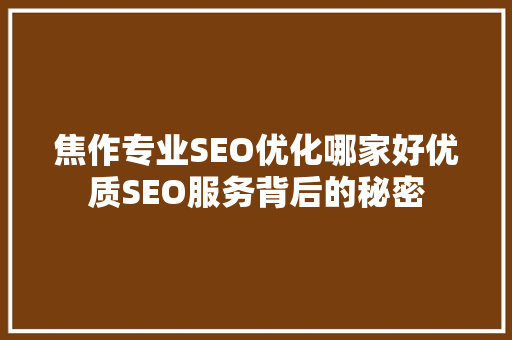 焦作专业SEO优化哪家好优质SEO服务背后的秘密