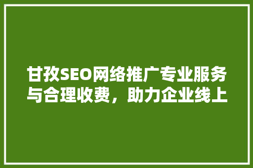 甘孜SEO网络推广专业服务与合理收费，助力企业线上腾飞