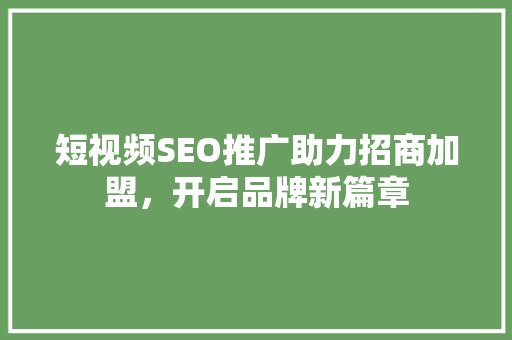 短视频SEO推广助力招商加盟，开启品牌新篇章