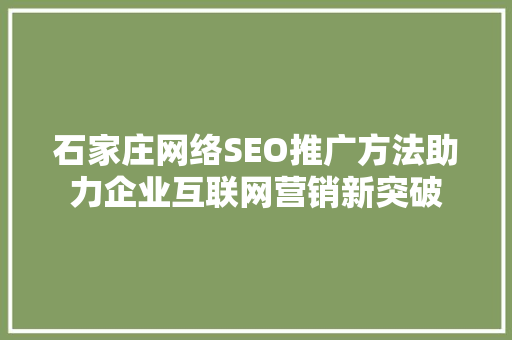 石家庄网络SEO推广方法助力企业互联网营销新突破