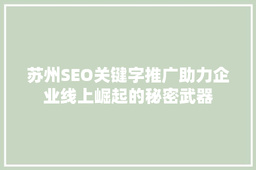 苏州SEO关键字推广助力企业线上崛起的秘密武器