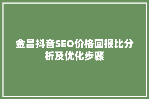 金昌抖音SEO价格回报比分析及优化步骤