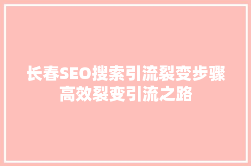 长春SEO搜索引流裂变步骤高效裂变引流之路