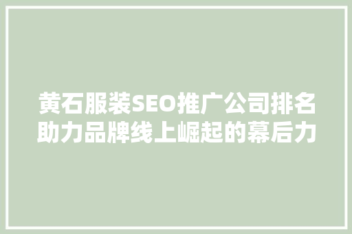 黄石服装SEO推广公司排名助力品牌线上崛起的幕后力量
