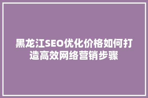 黑龙江SEO优化价格如何打造高效网络营销步骤