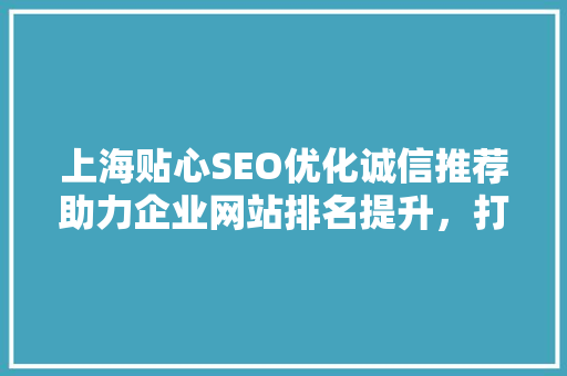 上海贴心SEO优化诚信推荐助力企业网站排名提升，打造网络品牌新高度