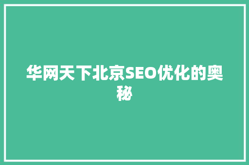 华网天下北京SEO优化的奥秘