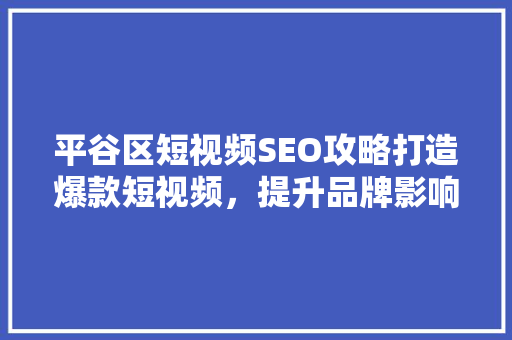 平谷区短视频SEO攻略打造爆款短视频，提升品牌影响力