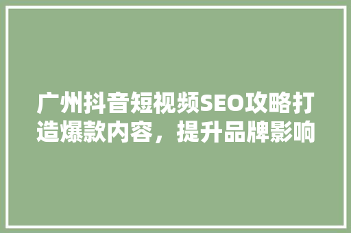 广州抖音短视频SEO攻略打造爆款内容，提升品牌影响力