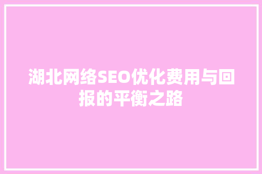 湖北网络SEO优化费用与回报的平衡之路