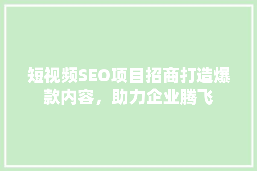 短视频SEO项目招商打造爆款内容，助力企业腾飞