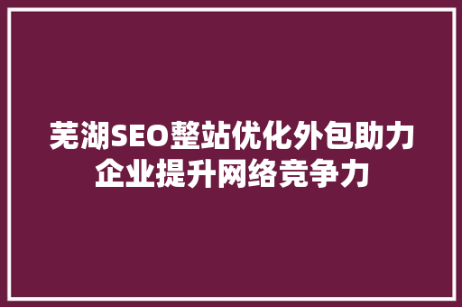芜湖SEO整站优化外包助力企业提升网络竞争力