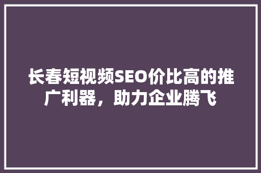 长春短视频SEO价比高的推广利器，助力企业腾飞