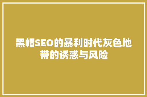 黑帽SEO的暴利时代灰色地带的诱惑与风险