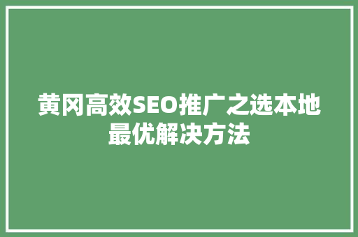 黄冈高效SEO推广之选本地最优解决方法