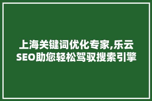 上海关键词优化专家,乐云SEO助您轻松驾驭搜索引擎