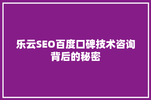 乐云SEO百度口碑技术咨询背后的秘密