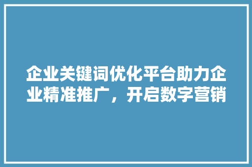 企业关键词优化平台助力企业精准推广，开启数字营销新篇章